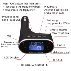 FM bangų moduliatorius automobiliams (su Bluetooth laisvų rankų įranga)