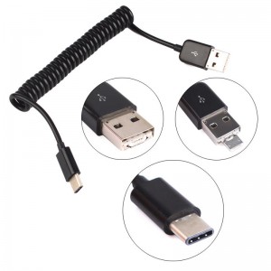 USB 2.0 ir 3.1 į Micro spyruoklinis kabelis
