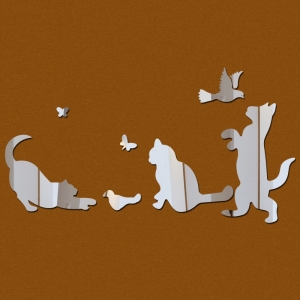 Veidrodiniai lipdukai "Nuostabieji katinukai su draugais" (30 x 50 cm)
