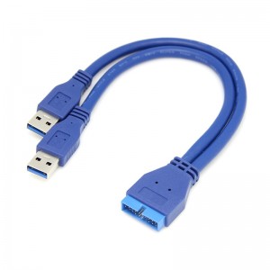 USB 3.0 į 2 USB 3.0 kabelis "Blue Edition Pro" (20 cm)