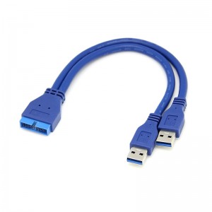 USB 3.0 į 2 USB 3.0 kabelis "Blue Edition Pro" (20 cm)