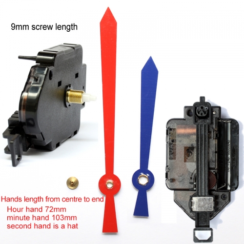 Sieninio laikrodžio mechanizmas Raudonas ir mėlynas kardas (9mm ašis)