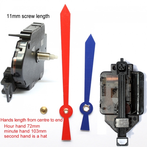 Sieninio laikrodžio mechanizmas Raudonas ir mėlynas kardas (11mm ašis)