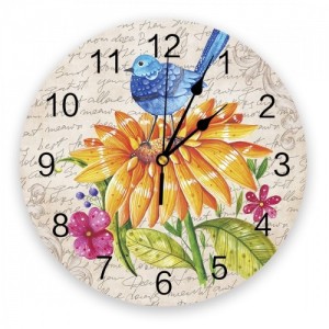 Sieninis laikrodis "Paukštelis ir geltonoji gėlė" (25 cm)