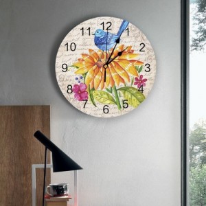 Sieninis laikrodis "Paukštelis ir geltonoji gėlė" (25 cm)