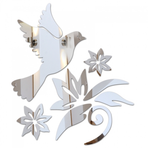 Veidrodiniai lipdukai "Paukštis ir žiedai" (45 x 45 cm)