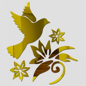 Veidrodiniai lipdukai "Paukštis ir žiedai" (45 x 45 cm)