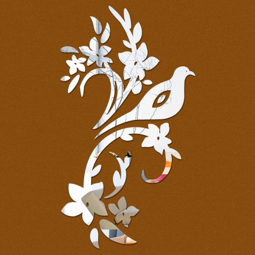 Veidrodiniai lipdukai "Paukštis ir žiedai 2" (45 x 45 cm)