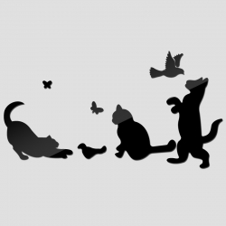 Veidrodiniai lipdukai "Katinai ir paukšteliai" (40 x 60 cm)