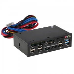 5.25" priekinis skydelis "Aukščiausia klasė" (USB 3.0, eSATA, SATA)