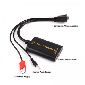VGA į HDMI keitiklis (1080P HD Audio AV Video 3.5mm + USB Cable Adapter)