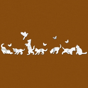 Veidrodiniai lipdukai "Nuostabieji sidabriniai katinai" (10 vnt)