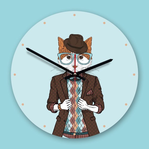 Sieninis laikrodis "Katinas inteligentas" (30 x 30 cm, medinis)
