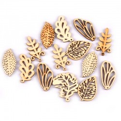 Medinės figūrėlės "Miško lapai" (25 vnt., 20-40 mm)