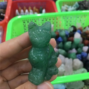 Figūrėlė "Žaliasis reiki katinas" (avanturinas, 5 cm)