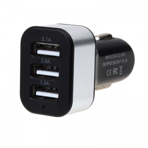 USB įkroviklis automobiliui "Universalas 5" (5V 2.1A, 2A, 1A)