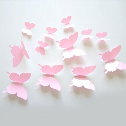 Veidrodiniai lipdukai "Rožiniai drugeliai 3" (12 vnt.)