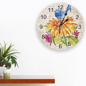 Sieninis laikrodis "Paukštelis ir geltonoji gėlė" (25 cm)