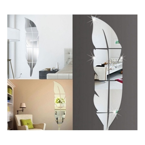 Veidrodinis lipdukas "Sidabrinė plunksna 2" (18 x 73 cm)