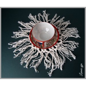 Medvilninis, didelis rankų darbo padėklas indams, puodeliui